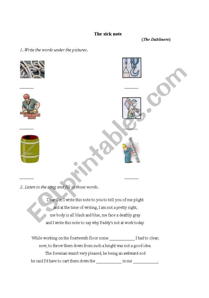 The Sick Note worksheet