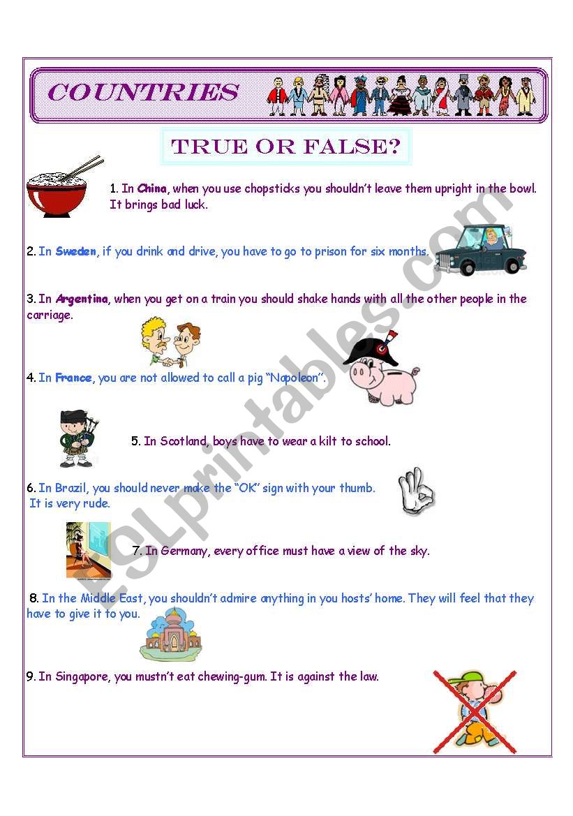 Countries: True or false? worksheet