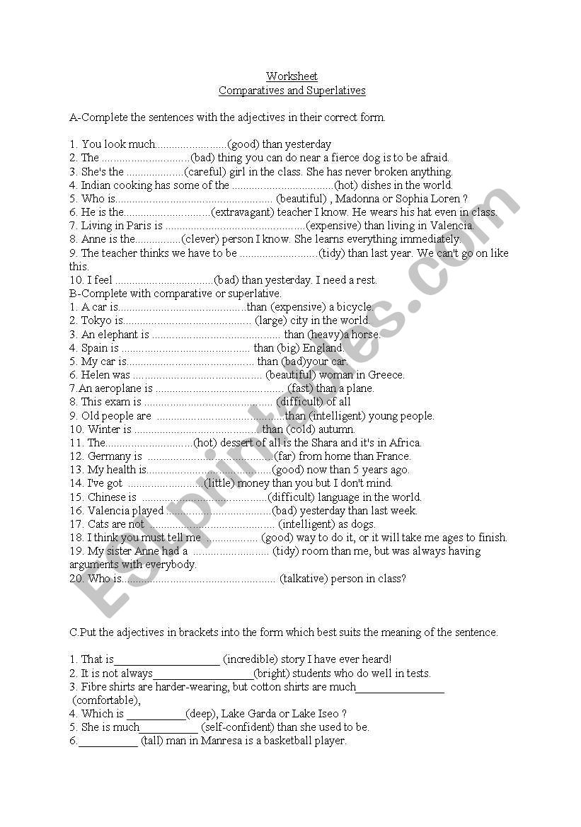 Comparatives and Superlatives worksheet