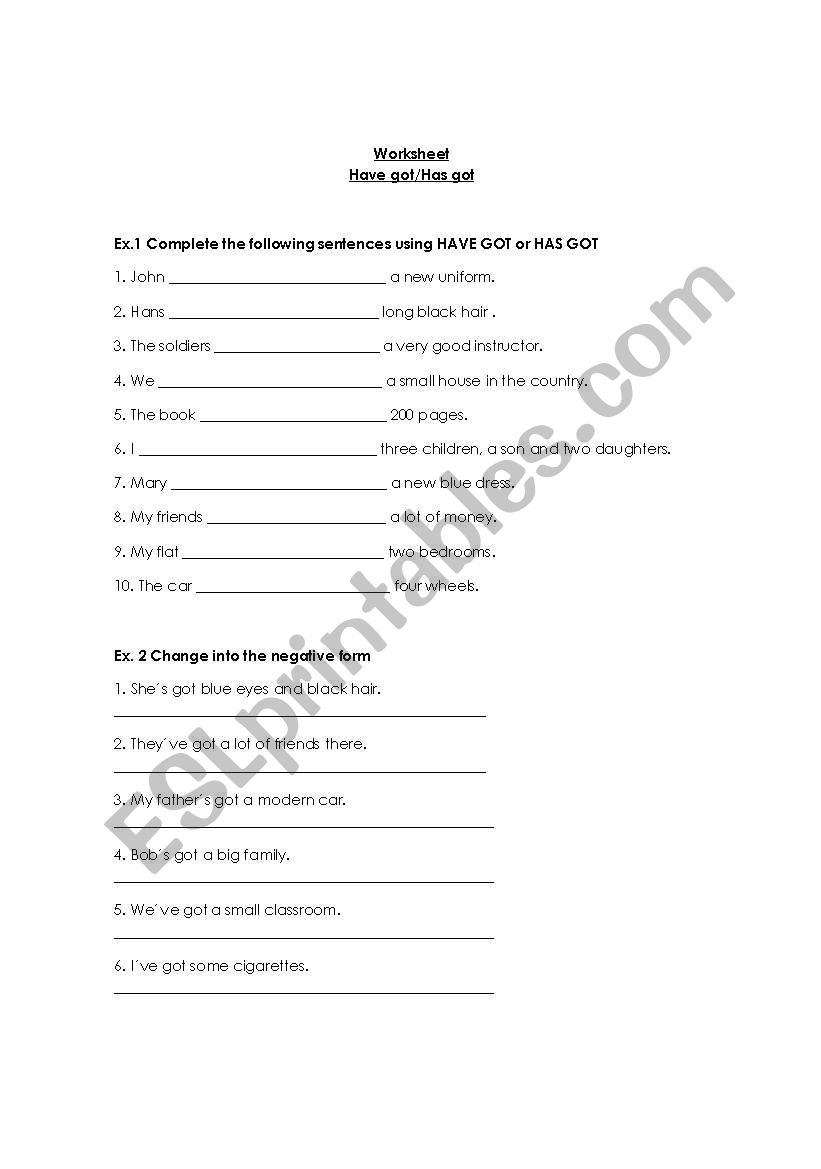 HAVE GOT / HAS GOT worksheet