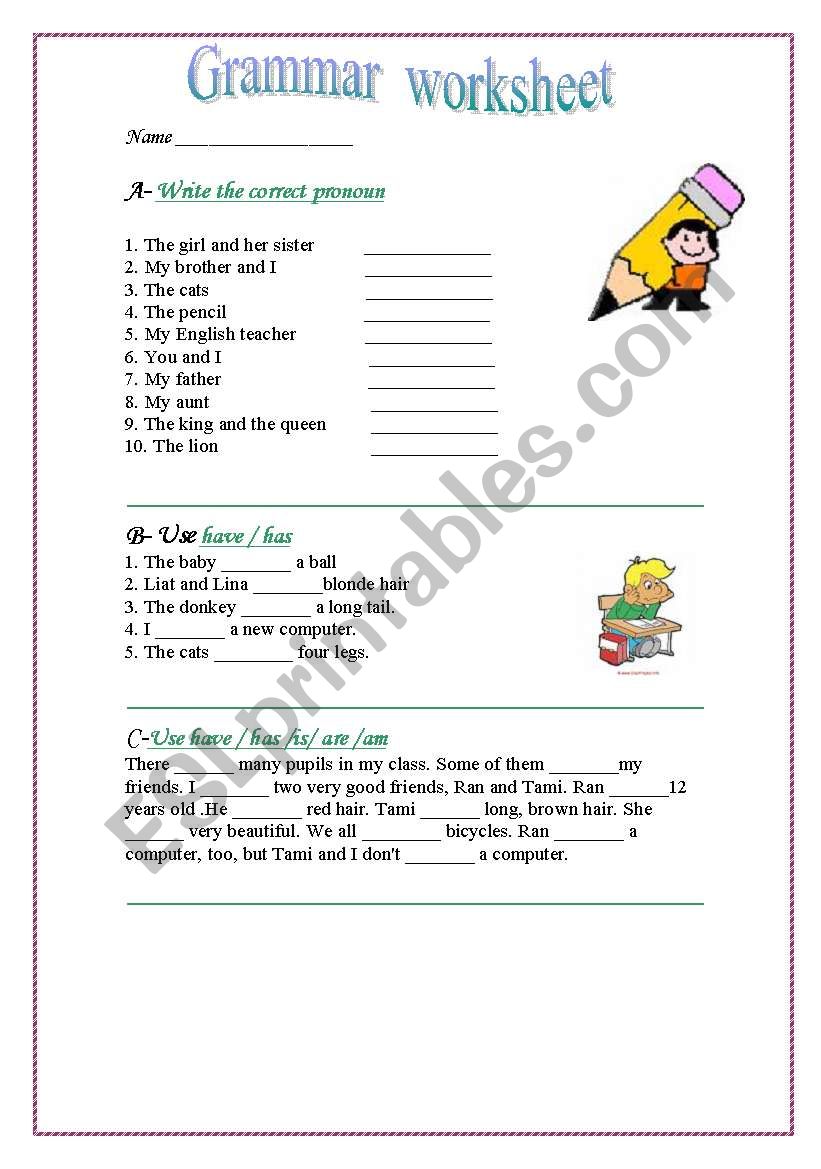 Pronouns worksheet