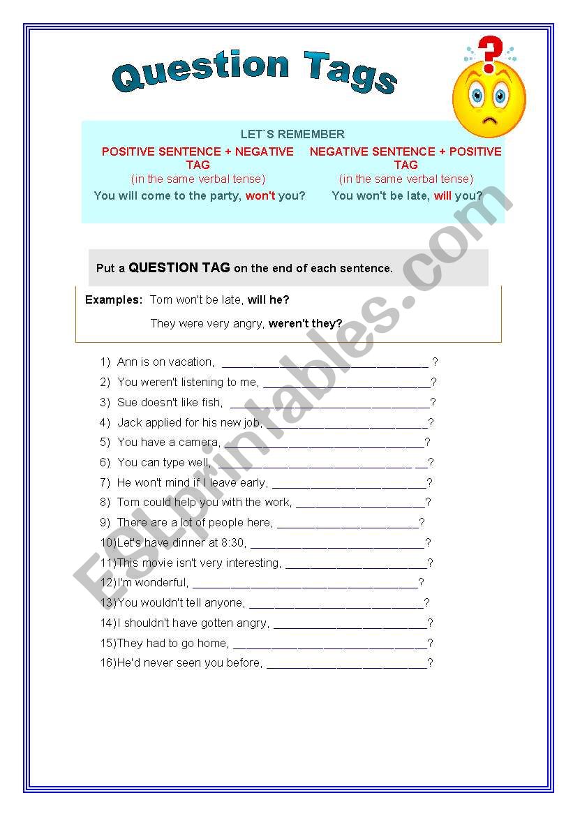 Question tags worksheet