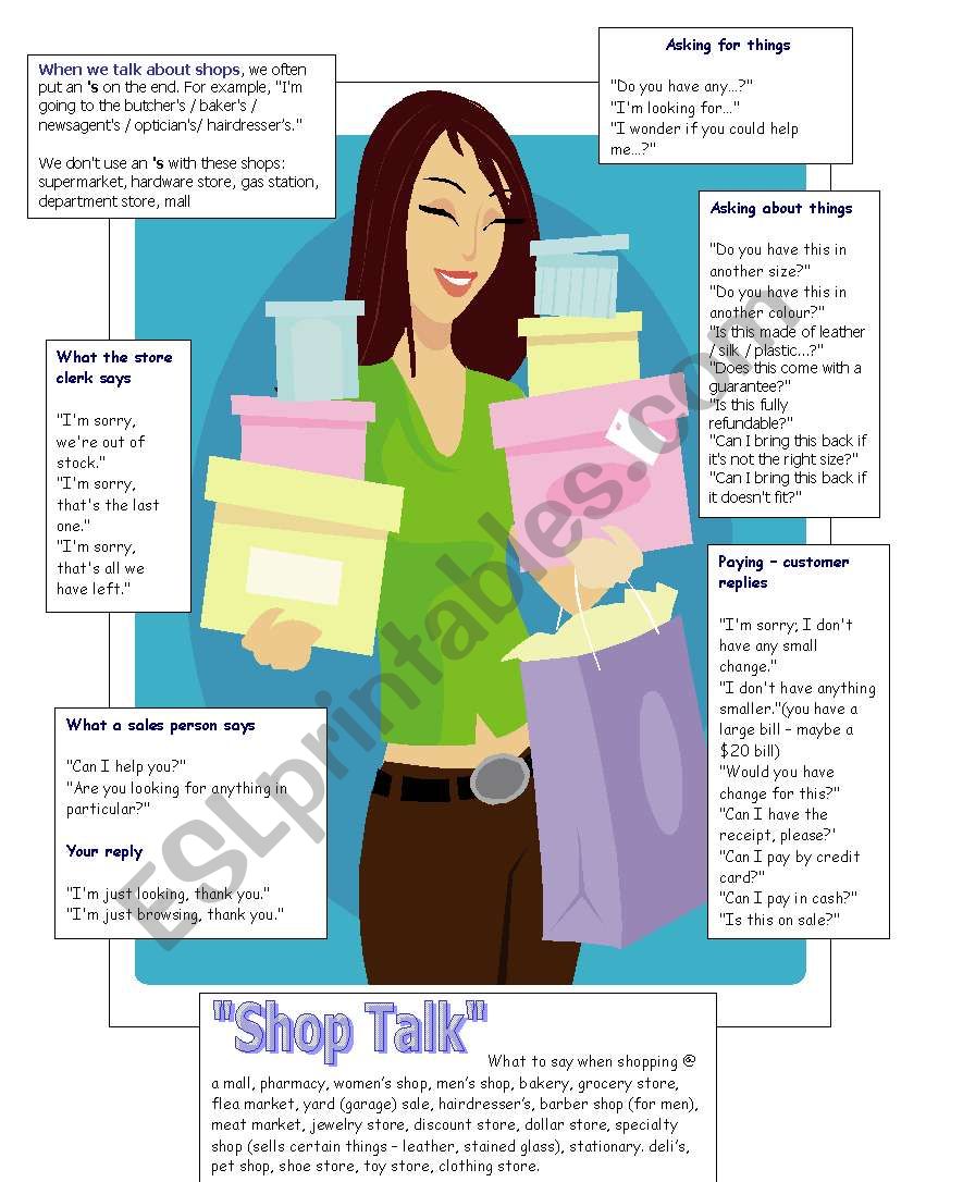 Shopping phrases worksheet