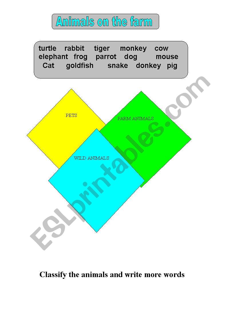animals on the farm  worksheet