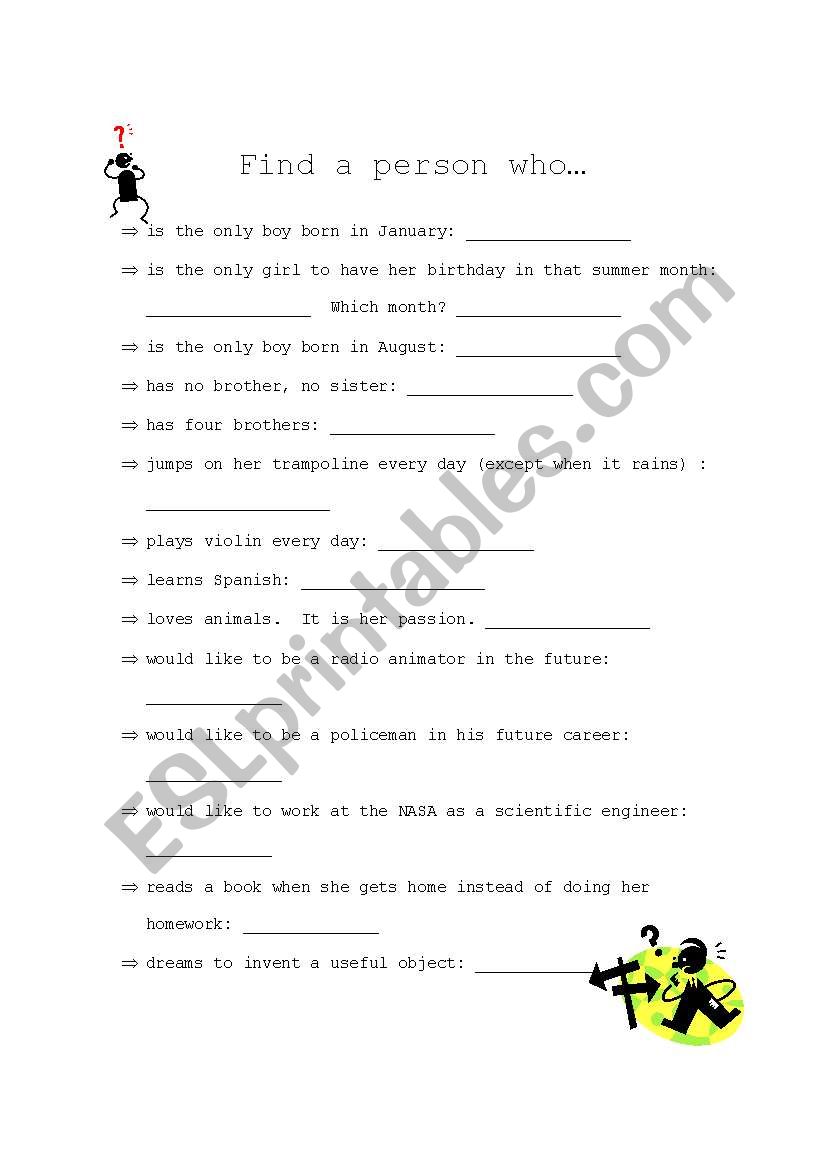 Find a person who worksheet