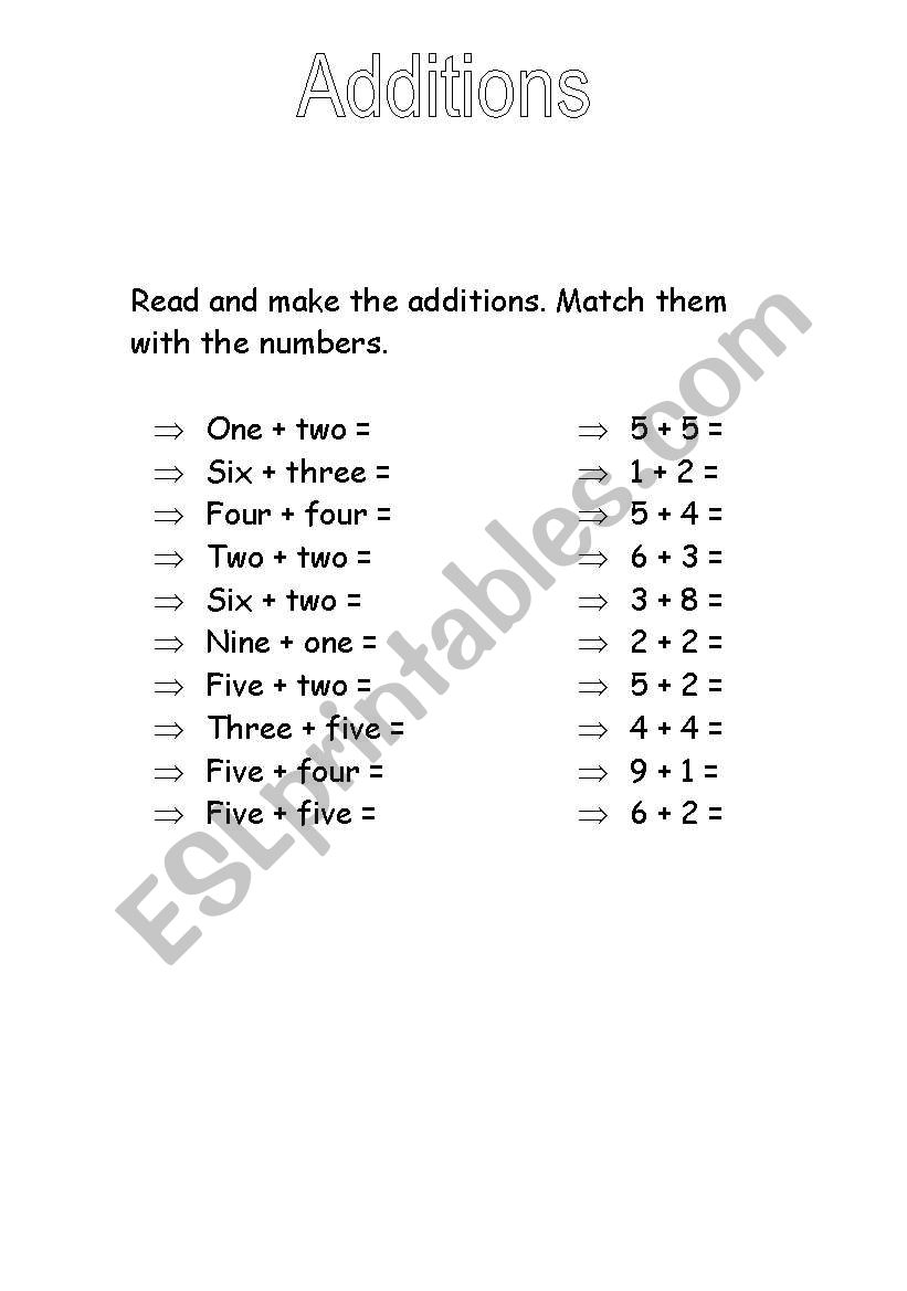 Additions worksheet