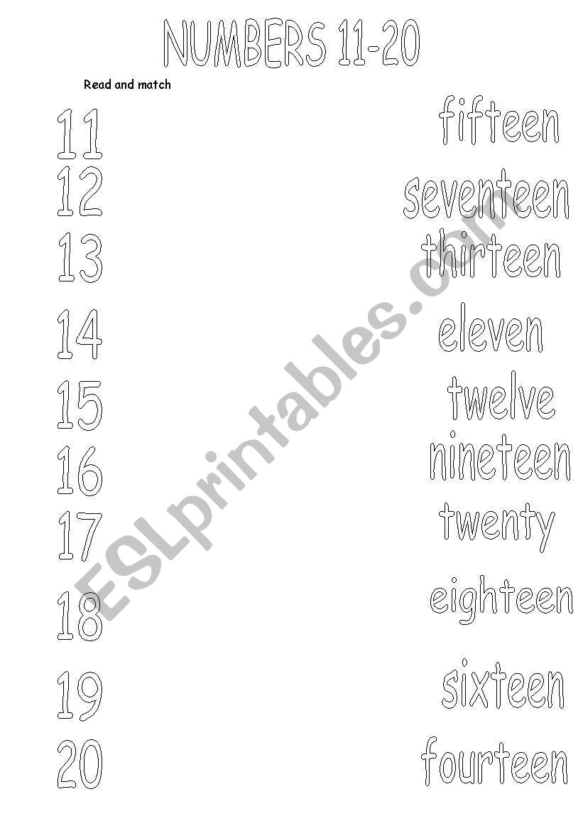 numbers from 11 to 20 worksheet