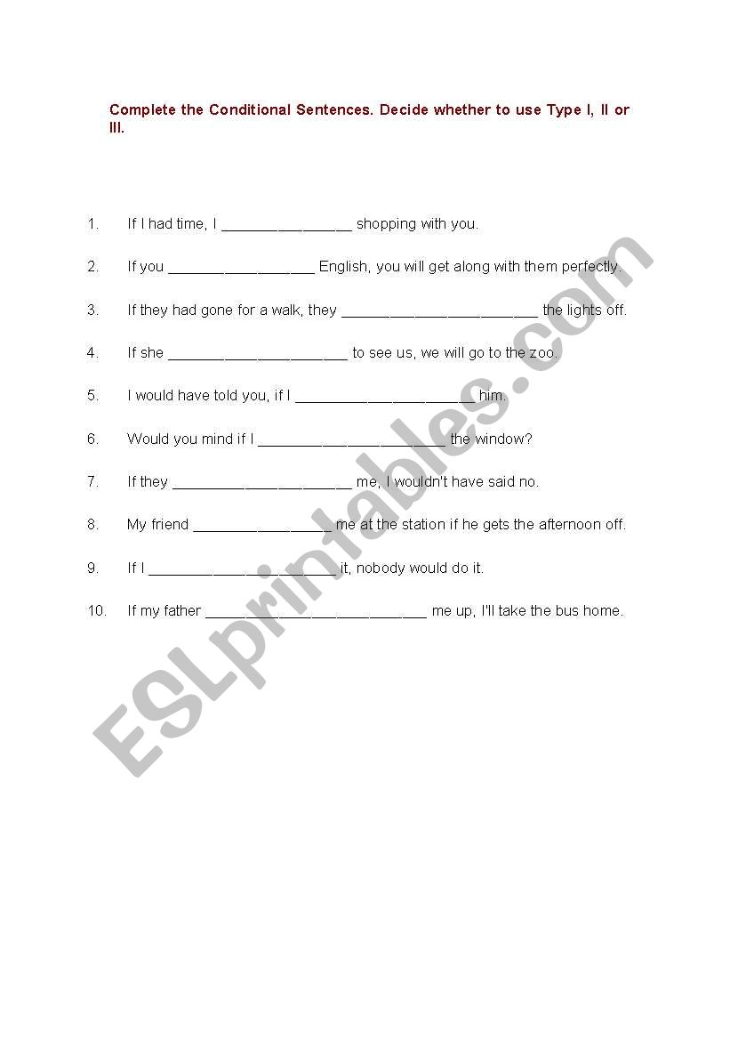 Conditional Sentences worksheet