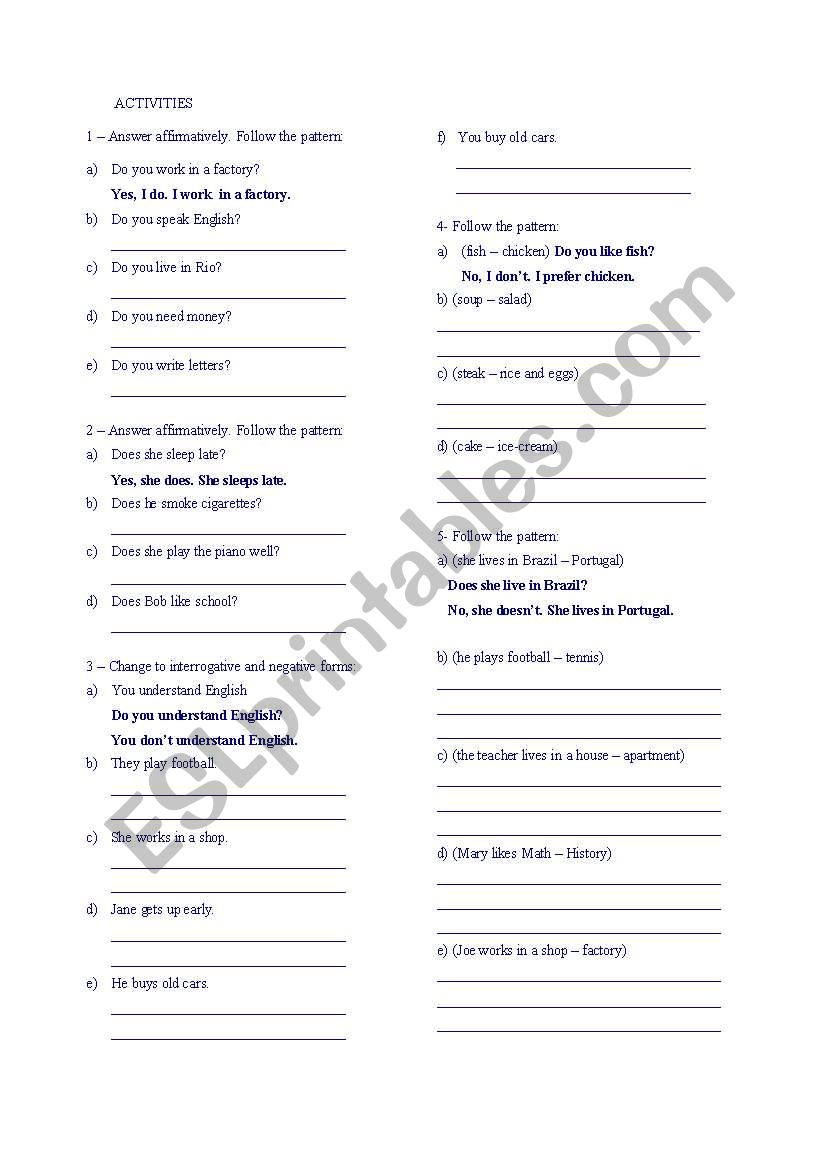 Simple present activity worksheet