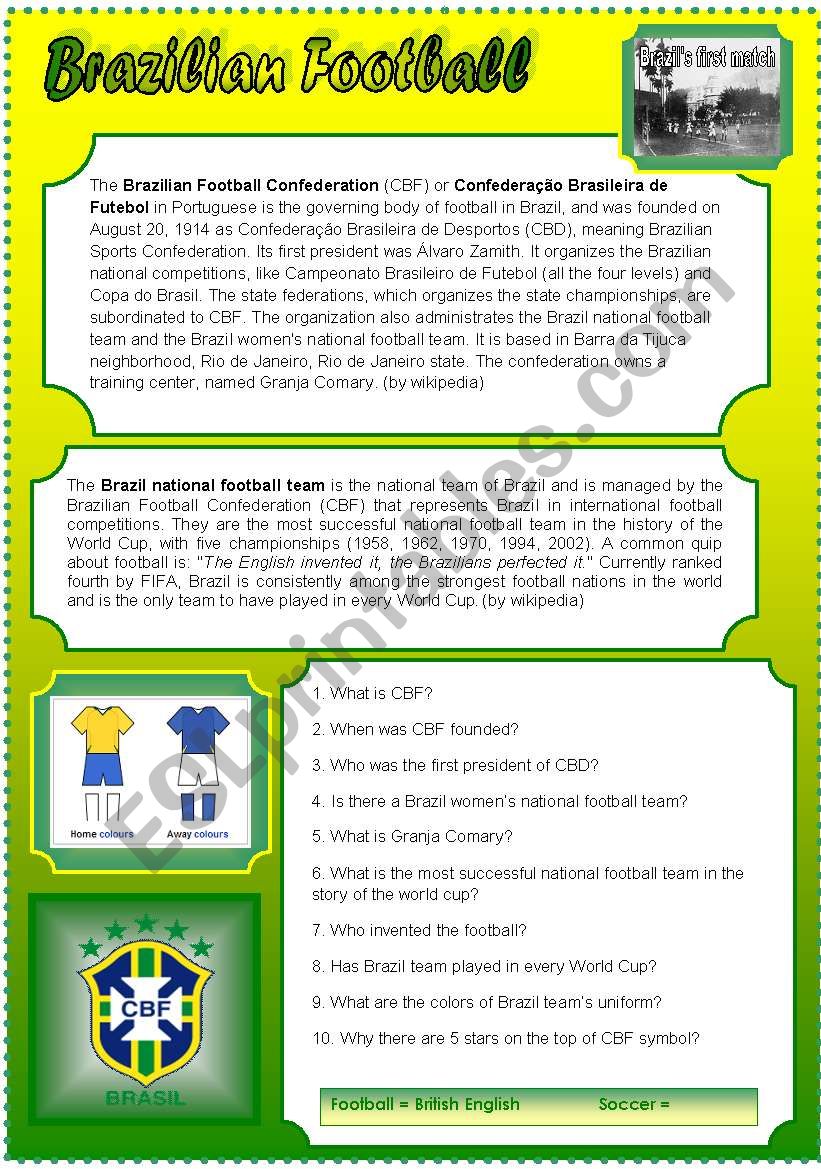 Brazilian football worksheet