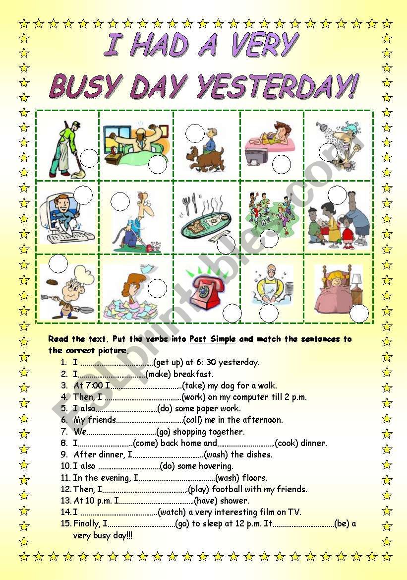 BUSY DAY - PAST SIMPLE worksheet