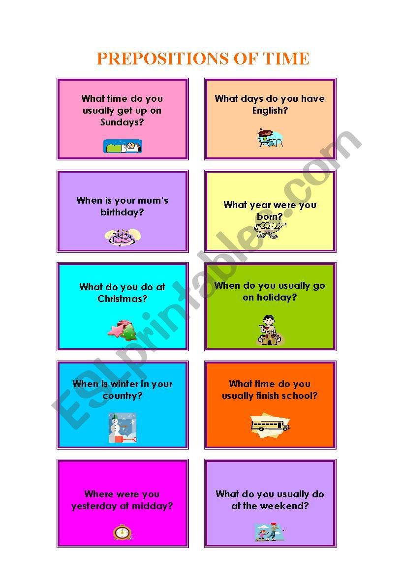 Prepositions of time speaking activity