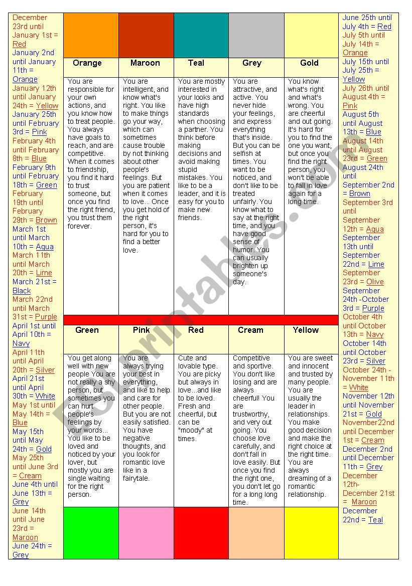 Calendar and colours and ... your personality! It is SO accurate!