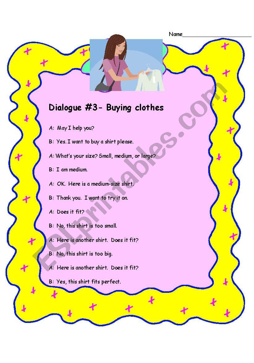 Dialogue- Buying clothes worksheet