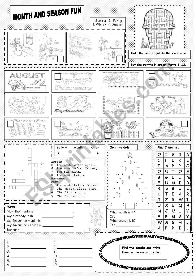 Month and season fun. worksheet