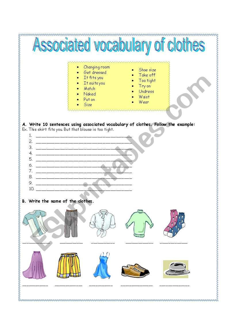 vocabulary of clothes worksheet