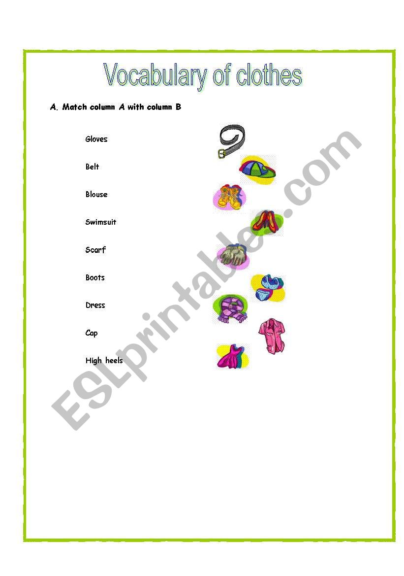 vocabulary of clothes worksheet