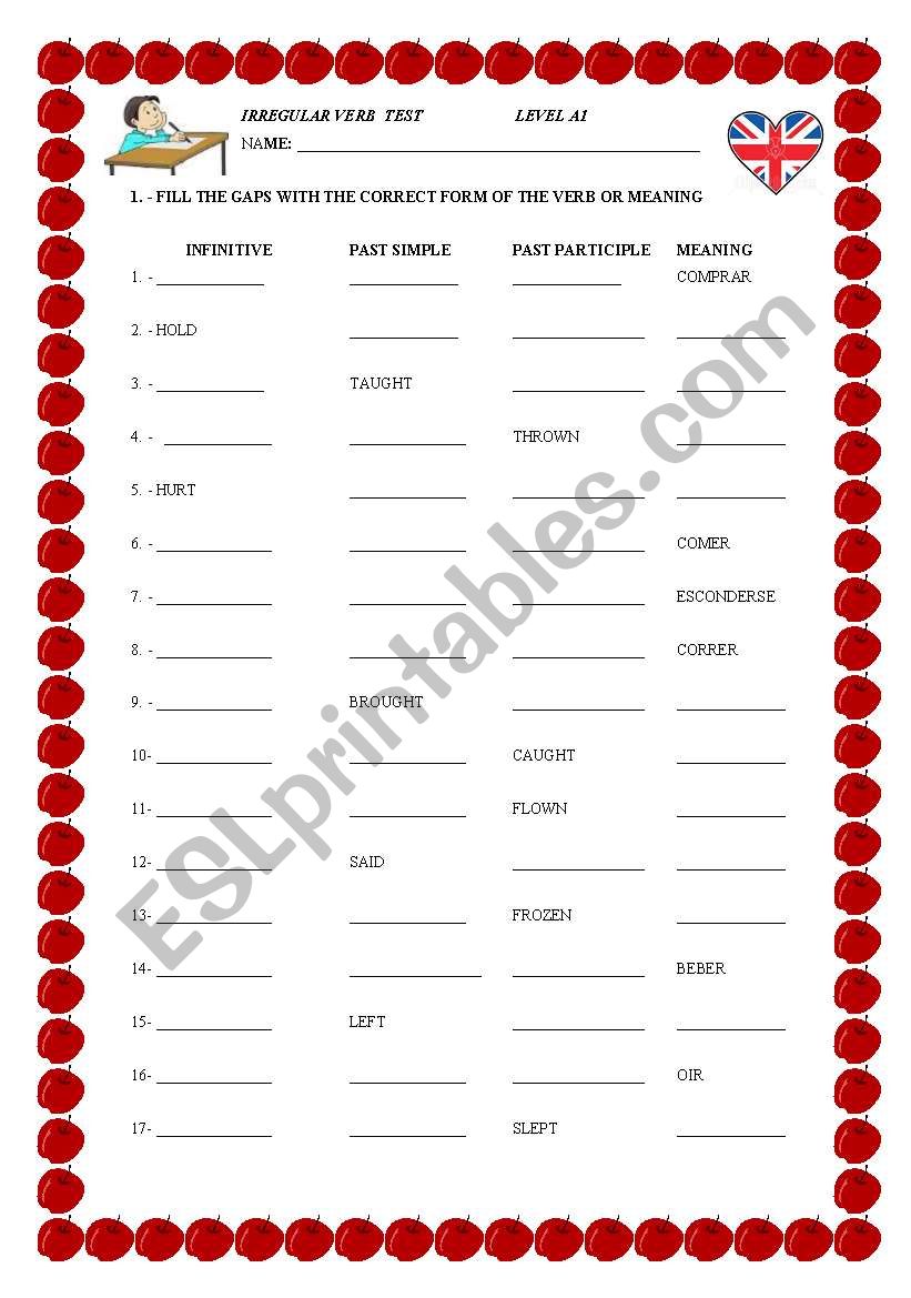 IRREGULAR VERB TEST worksheet