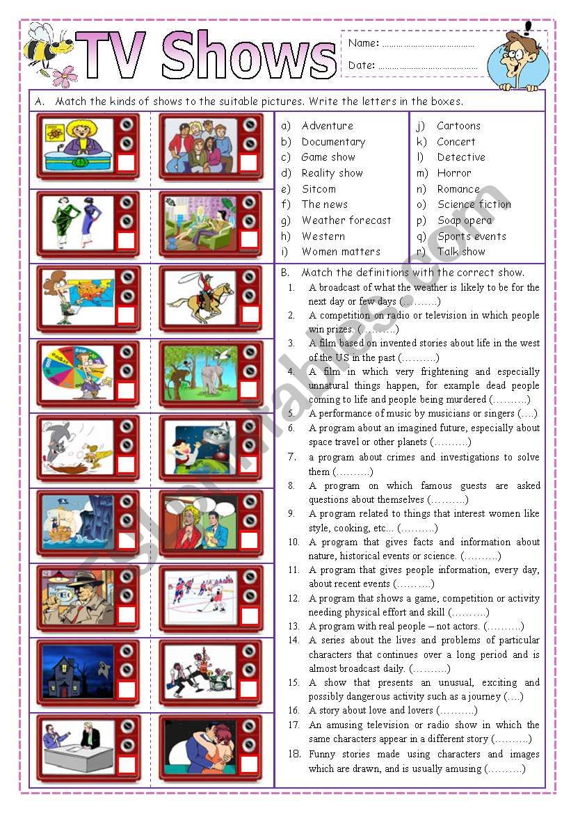 TV Shows worksheet