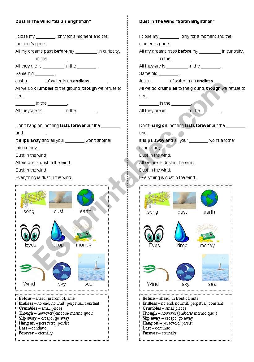 Dust in the Wind worksheet