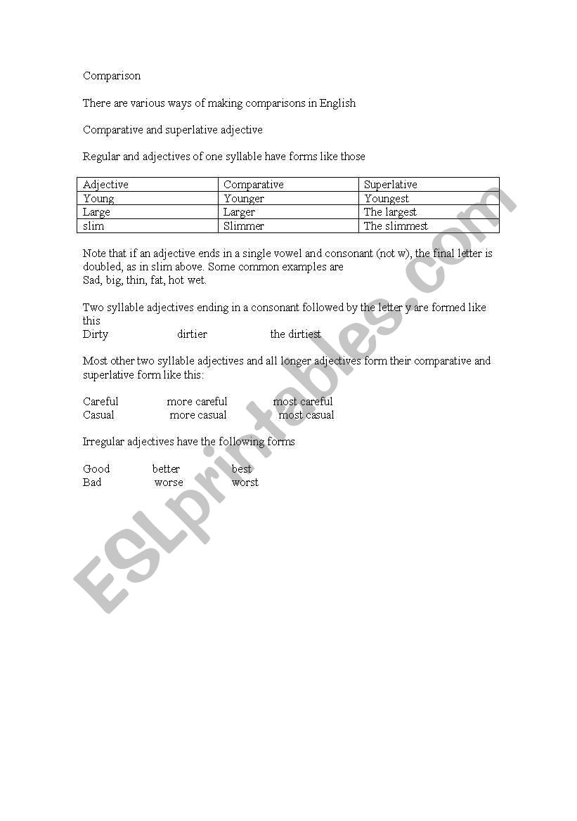 Comparison  worksheet