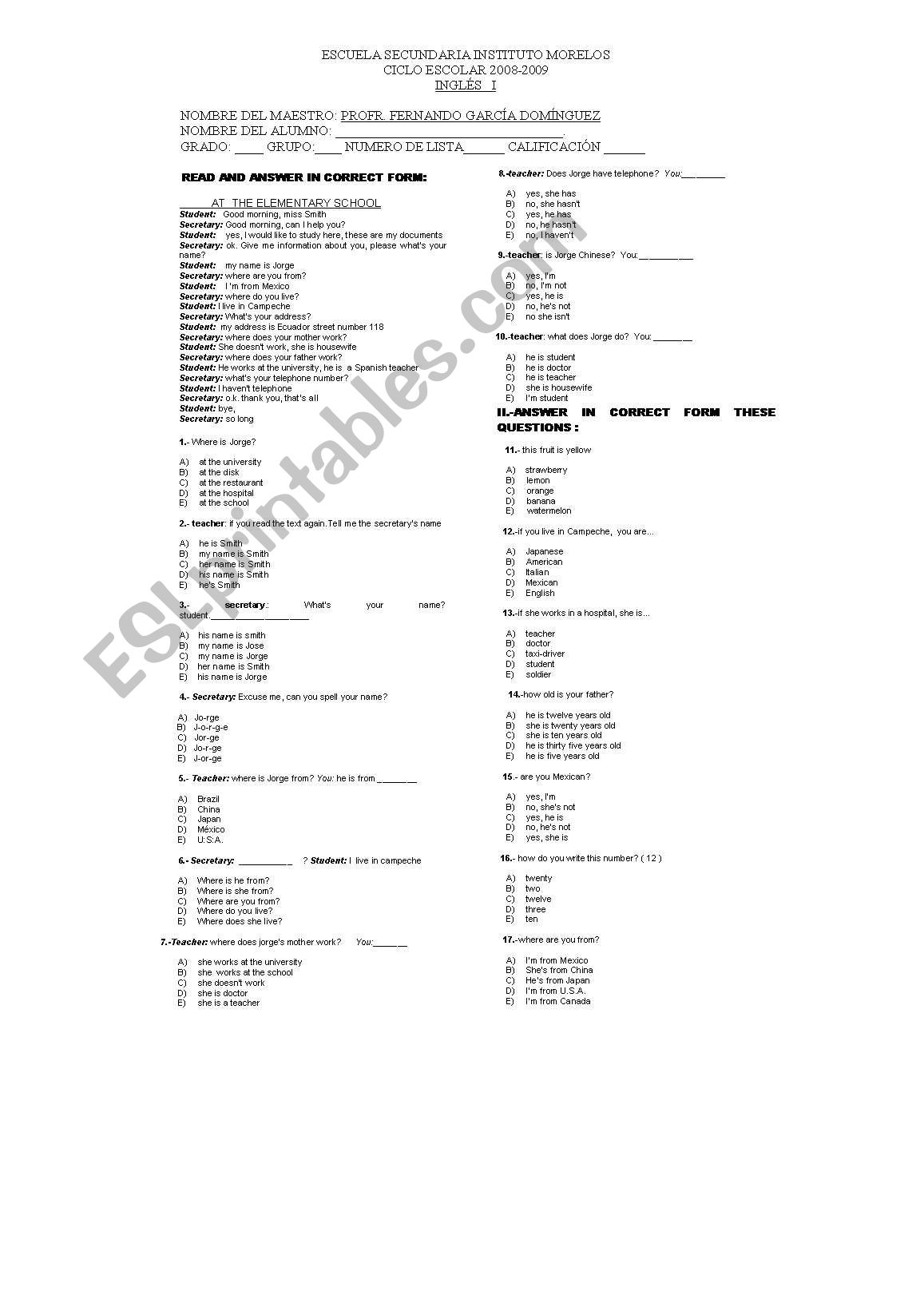 Extraordinary exam for 1st grade level 1 & 2