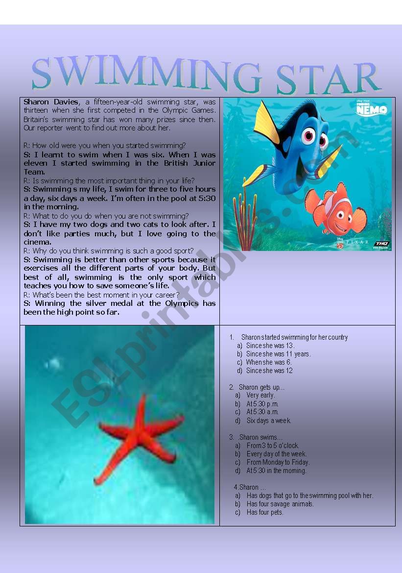 Swimming Star worksheet