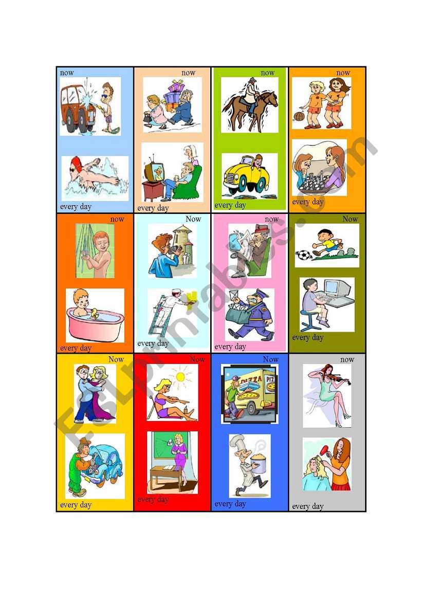 Present simple vs Present continuous -cards