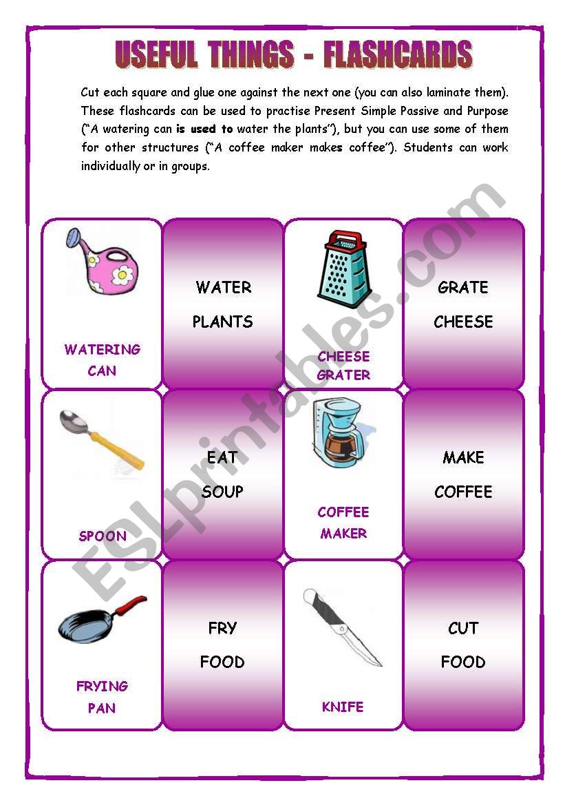 Useful things - Passive - Flashcards - ESL worksheet by kelilli