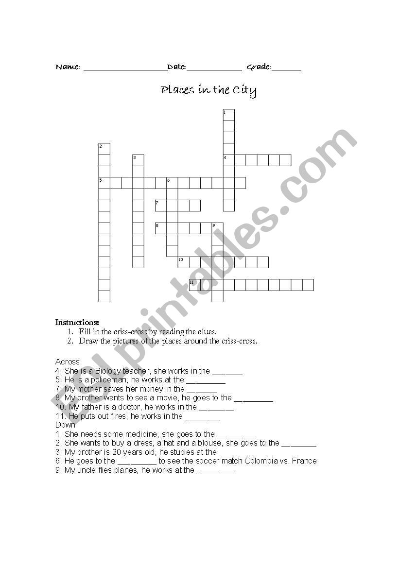 Places in the city worksheet