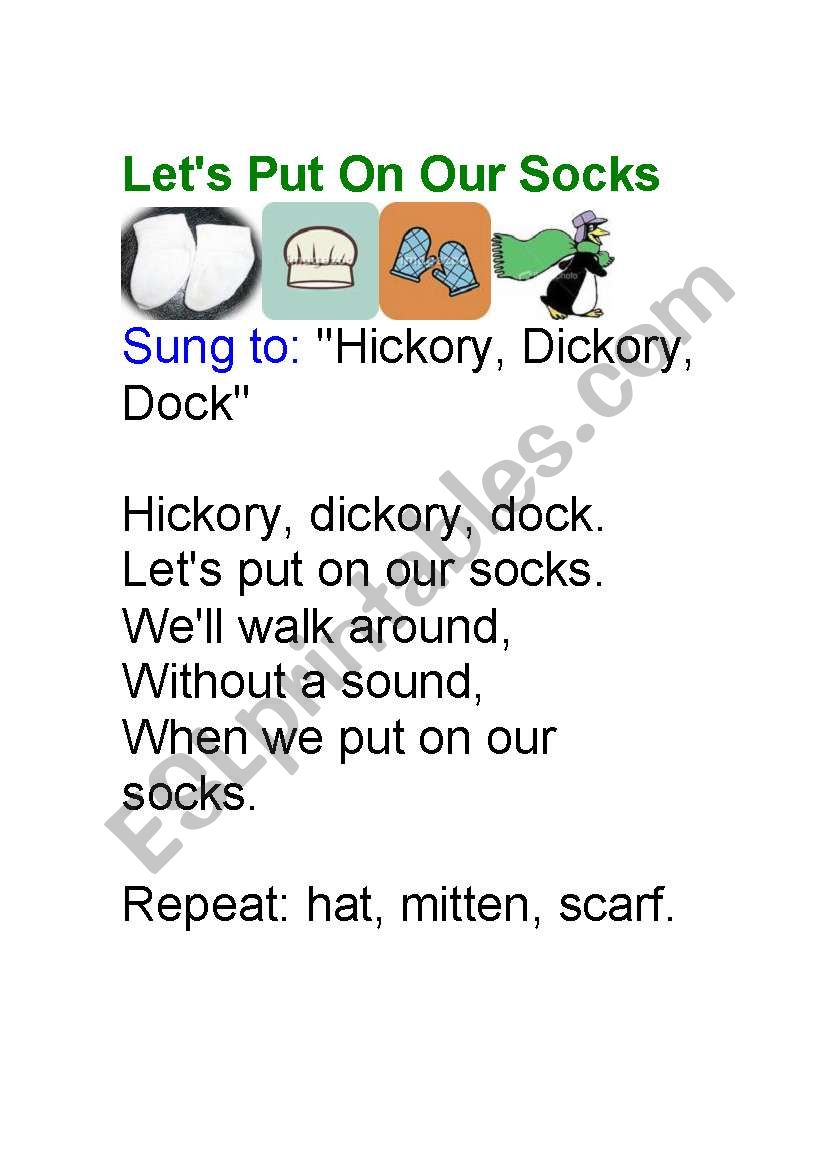 song lets put on our socks worksheet