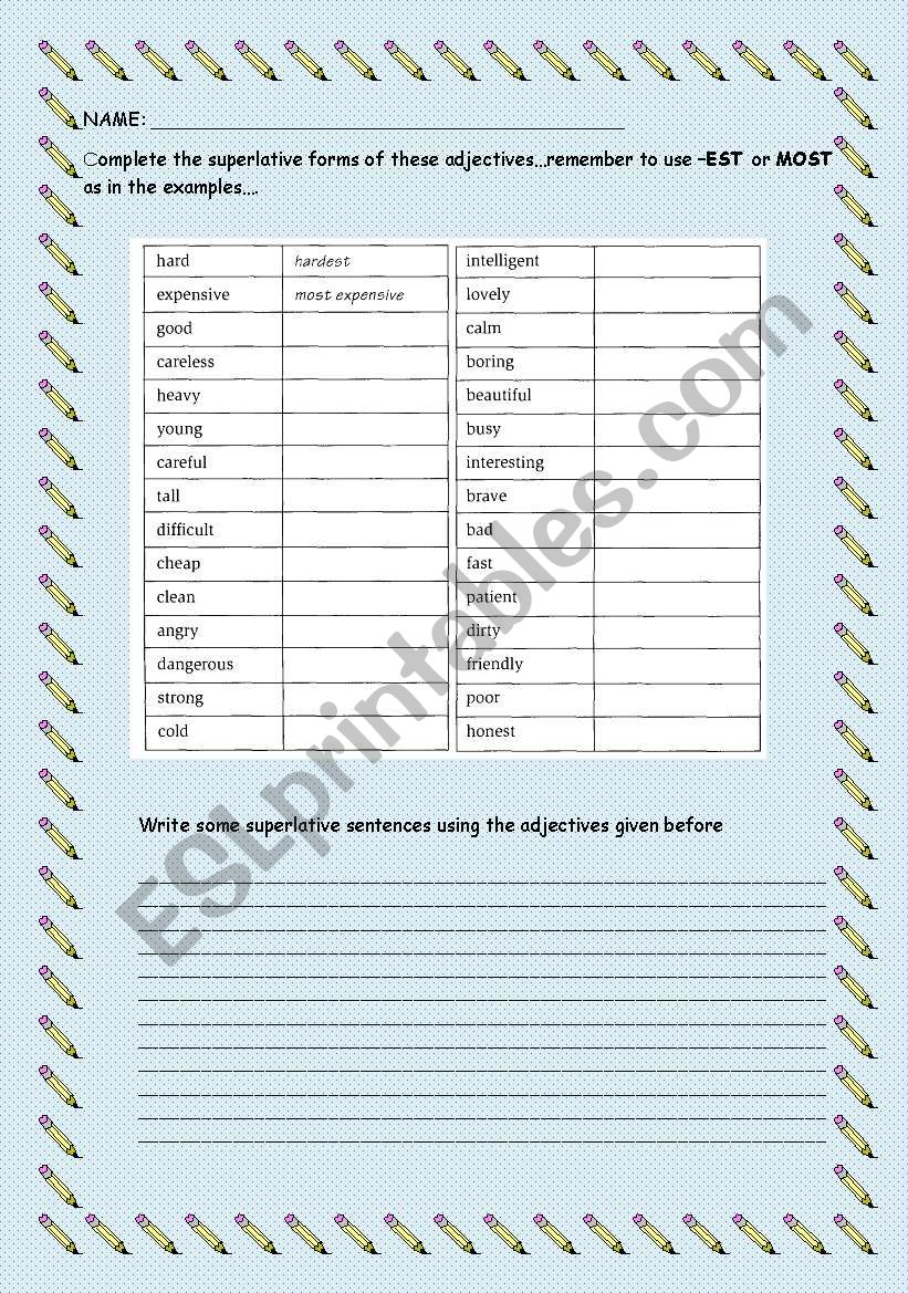 SUPERLATIVE ACTIVITY worksheet