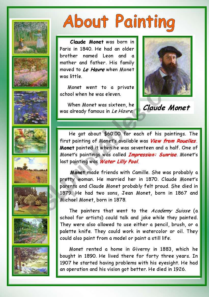 About Painting - Claude Monet worksheet