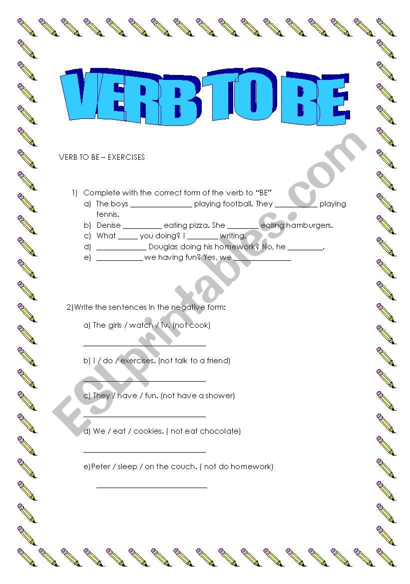 verb to be worksheet