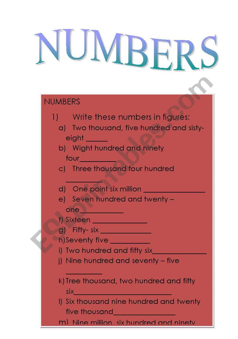 NUMBERS worksheet