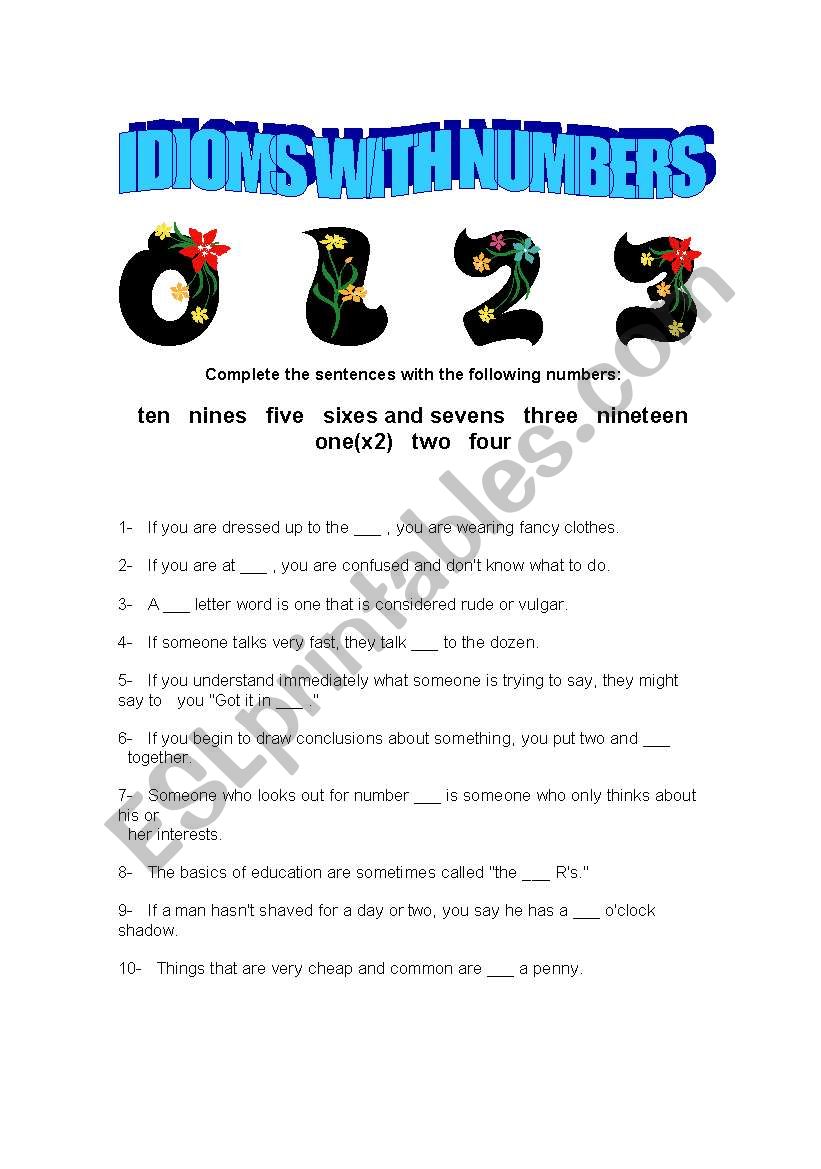 IDIOMS WITH NUMBERS worksheet