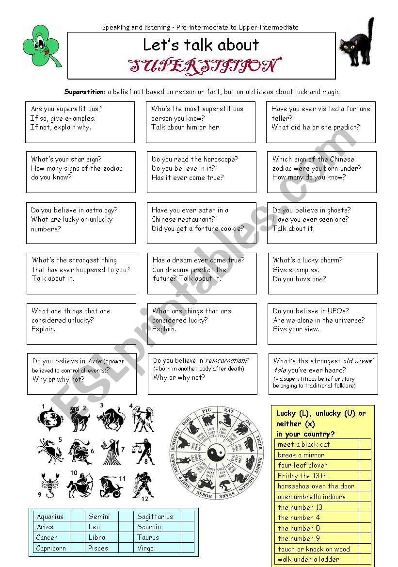 Lets talk about SUPERSTITION worksheet