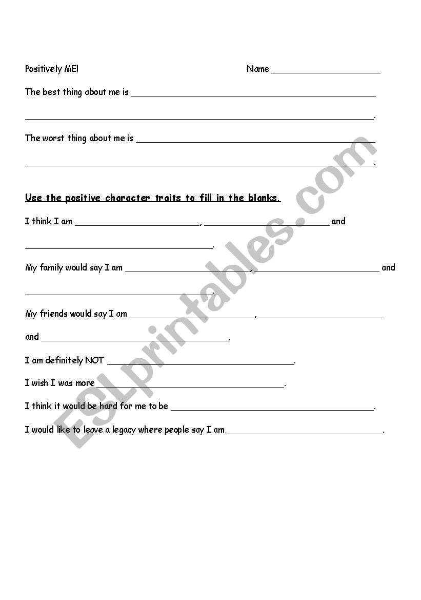 Positively Impacting ME worksheet