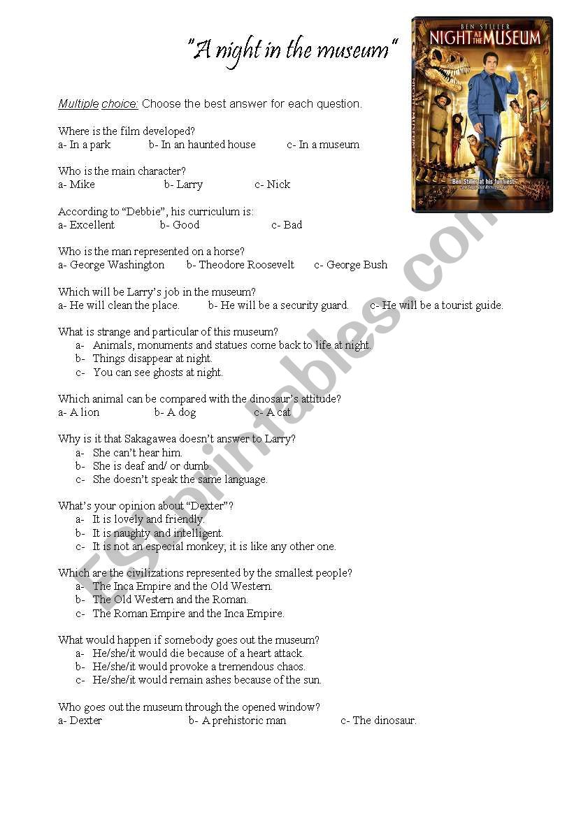 A night at the museum worksheet