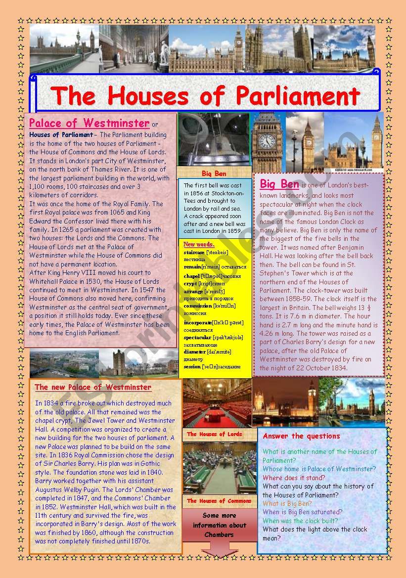 The Houses of Parliament. (2 pages)