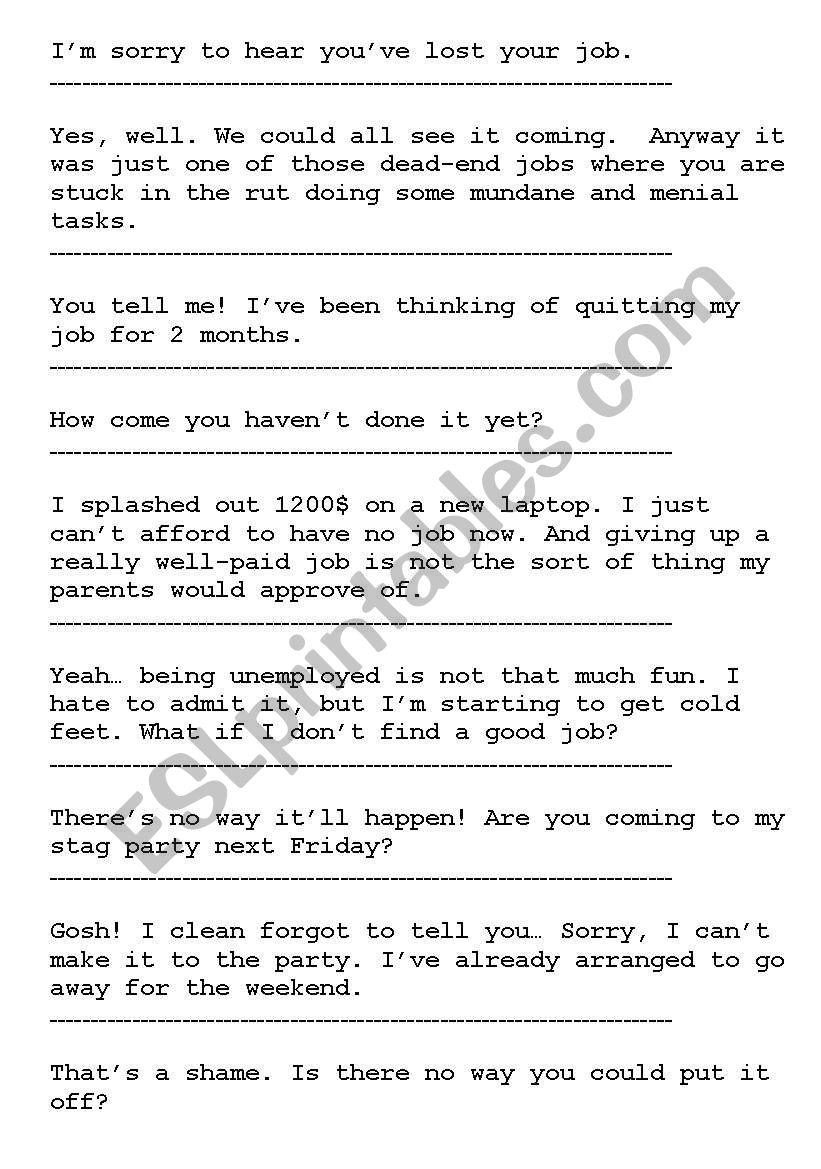 Im sorry youve lost your job dialogue