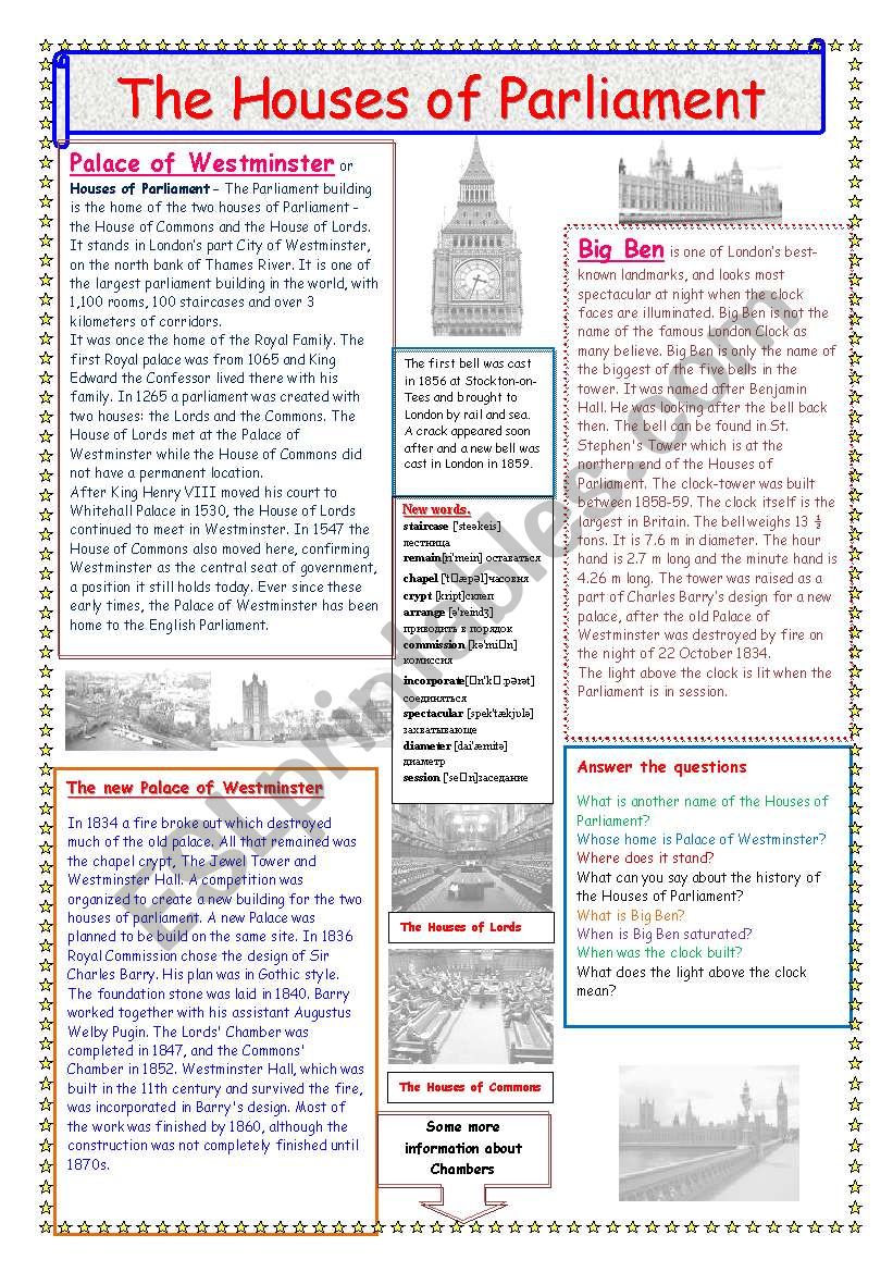 The Houses of Parliament. (2 pages)