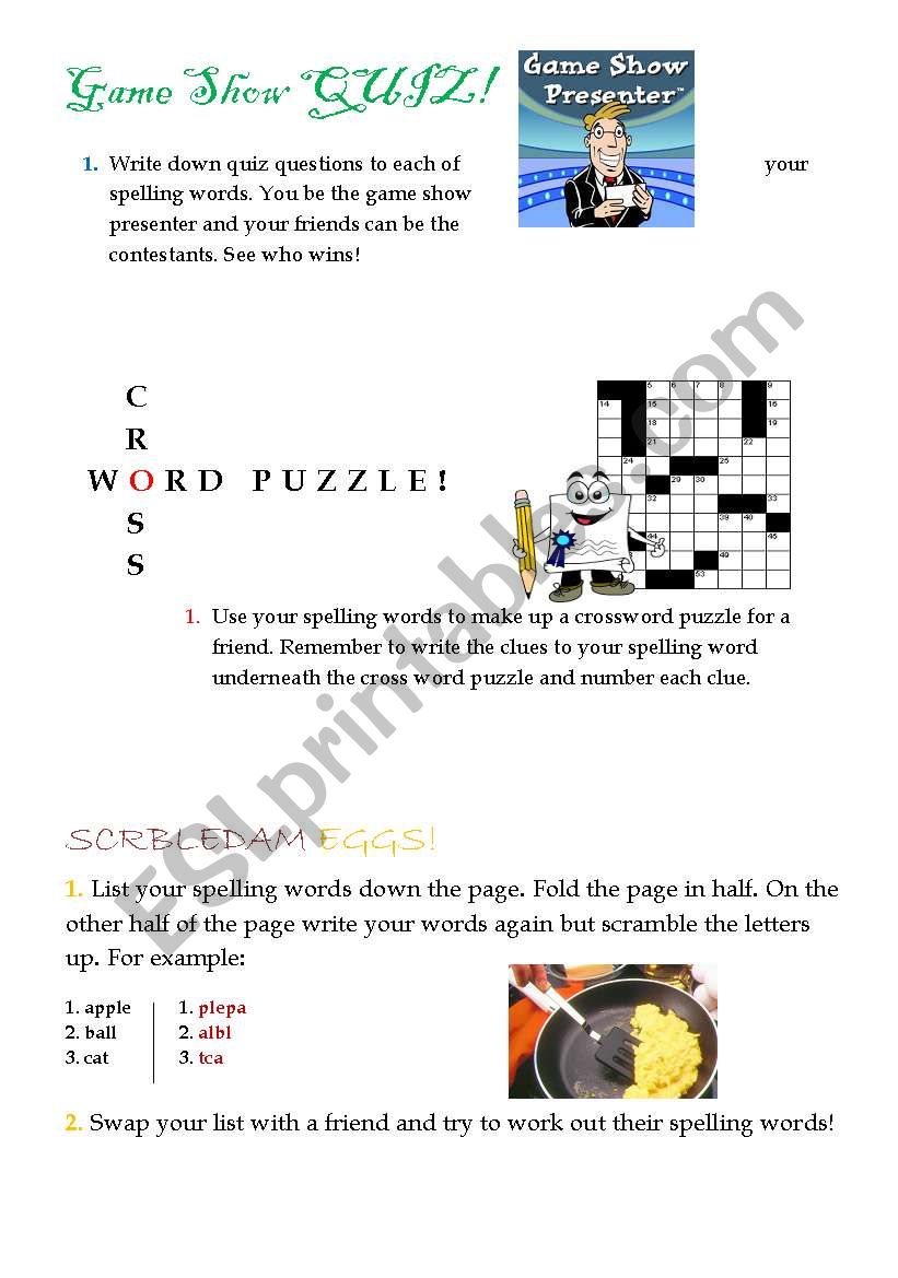 Spelling activities 2 worksheet