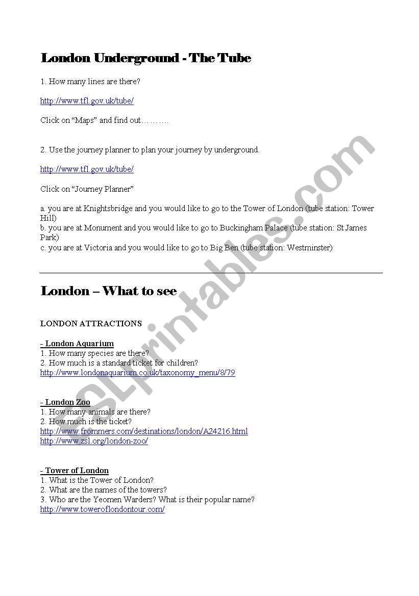 London Webquest worksheet