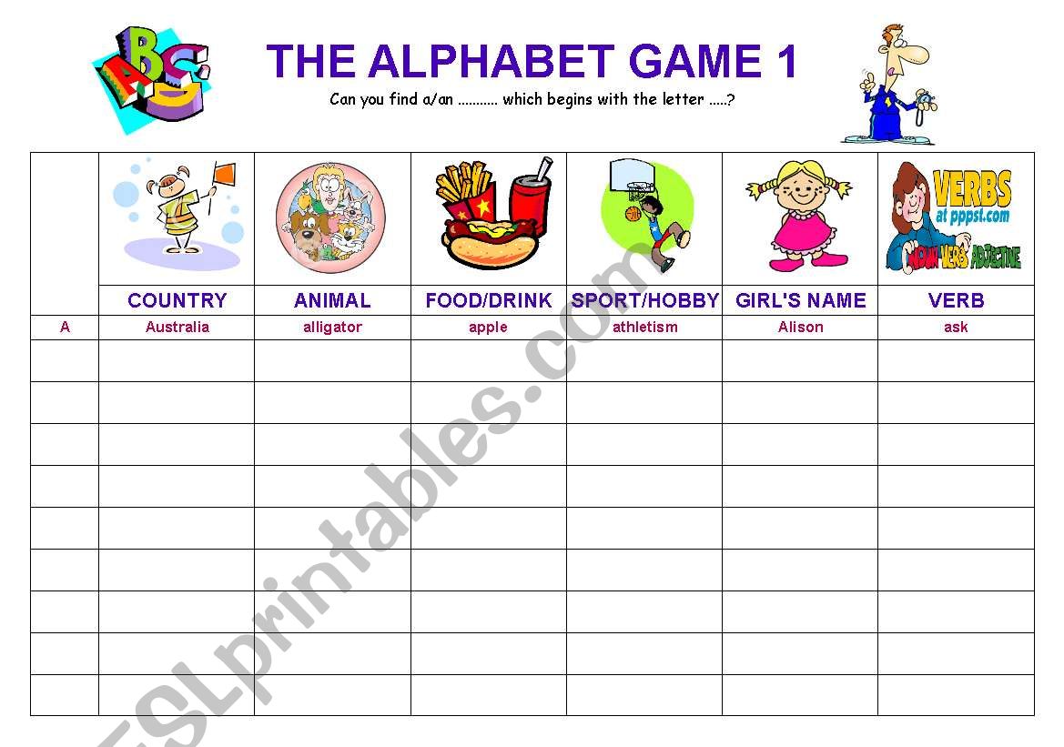 The alphabet game 1 worksheet