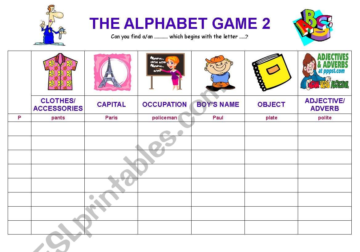 The alphabet game 2 worksheet