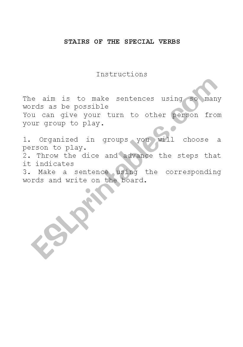 special verbs worksheet