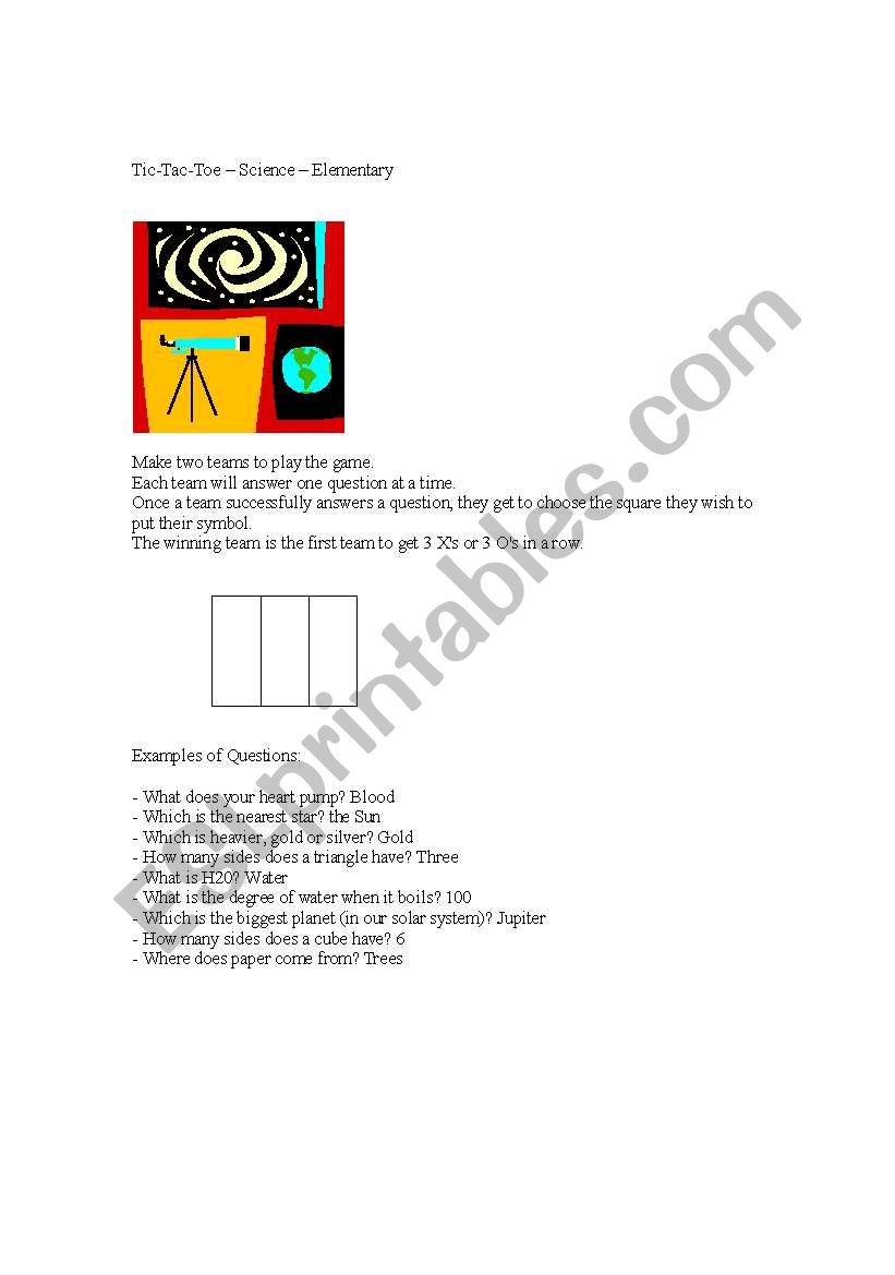 Tic-Tac-Toe Science Game worksheet