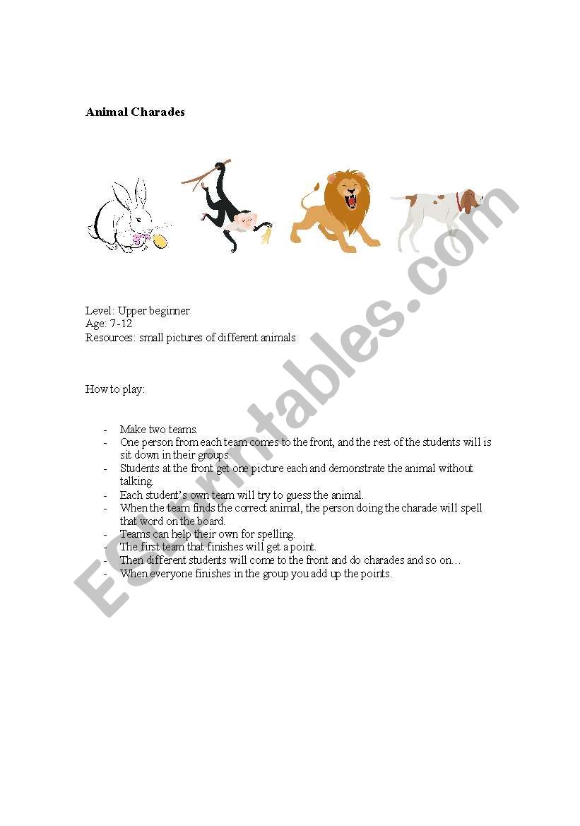 Animal Charades worksheet