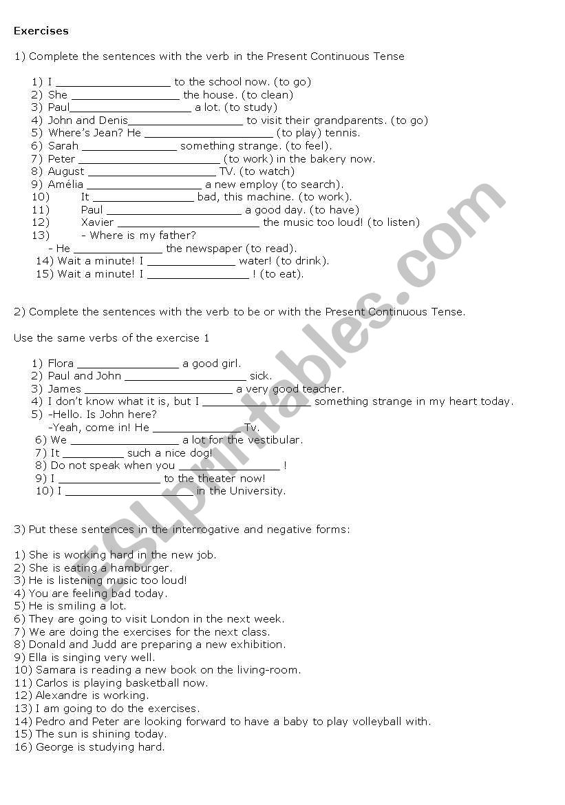 Present Continuous Tense worksheet